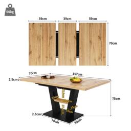 Matteo Extendable Dining Table - Marbled MDF Top & V-Shaped Legs in Natural - thumbnail 3