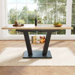 Matteo Extendable Dining Table - Marbled MDF Top & V-Shaped Legs in Natural - thumbnail 2