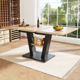 Matteo Extendable Dining Table - Marbled MDF Top & V-Shaped Legs in Natural - thumbnail 1