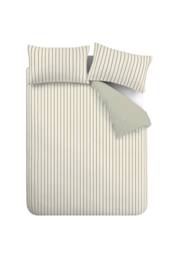 Bianca 'Hampton Stripe' 200 Thread Count Cotton Reversible Duvet Cover Set in Green - Size: Single - thumbnail 6