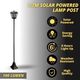 Marco Paul 1.7m Black Steel Solar Powered Victorian Lamp Post - thumbnail 4