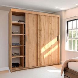 Sliding Wardrobes 4U Velora Oak Sliding Door Wardrobe 203cm X 217cm in Light Oak - Size: 203 cm X 217 cm - thumbnail 3
