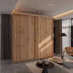 Sliding Wardrobes 4U Velora Oak Sliding Door Wardrobe 203cm X 217cm in Light Oak - Size: 203 cm X 217 cm