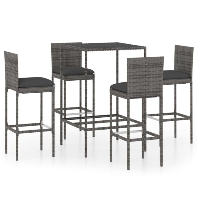 Berkfield Home 5 Piece Garden Bar Set with Cushions Poly Rattan Grey - image 1