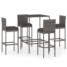 Berkfield Home 5 Piece Garden Bar Set with Cushions Poly Rattan Grey - thumbnail 1