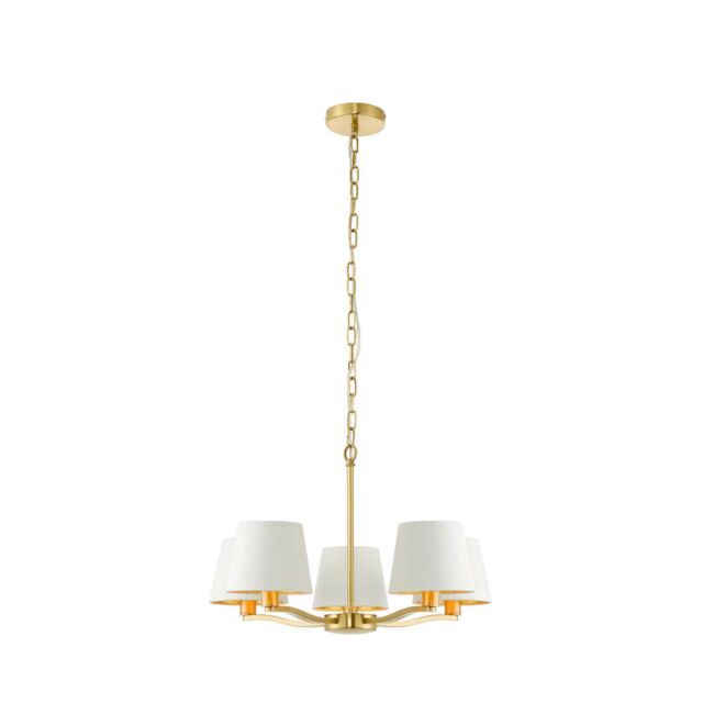 Loops Ceiling Pendant Light Satin Brass Plate & Vintage White Fabric 5 x 40W E14 - image 1