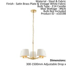 Loops Ceiling Pendant Light Satin Brass Plate & Vintage White Fabric 5 x 40W E14 - thumbnail 2