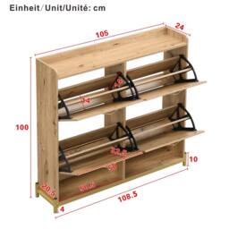Merax Space-Saving 108.5cm Wooden Shoe Cabinet with 4 Tilt-Out Doors in Natural - thumbnail 4