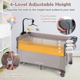 Costway 5-in-1 Baby Bassinet Bedside Sleeper Portable Pack & Play in Khaki - thumbnail 8
