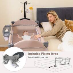 Costway 5-in-1 Baby Bassinet Bedside Sleeper Portable Pack & Play in Khaki - thumbnail 9