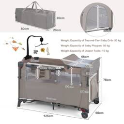 Costway 5-in-1 Baby Bassinet Bedside Sleeper Portable Pack & Play in Khaki - thumbnail 3