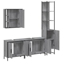 Berkfield Home 4 Piece Bathroom Cabinet Set Grey Sonoma Engineered Wood - thumbnail 5