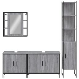 Berkfield Home 4 Piece Bathroom Cabinet Set Grey Sonoma Engineered Wood - thumbnail 6
