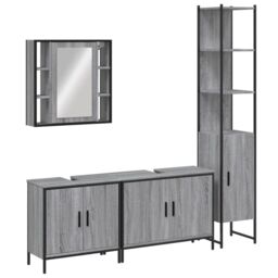 Berkfield Home 4 Piece Bathroom Cabinet Set Grey Sonoma Engineered Wood - thumbnail 2
