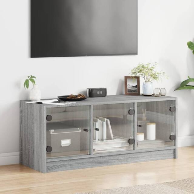 Berkfield Home TV Cabinet with Glass Doors Grey Sonoma 102x37x42 cm - Size: 102 x 37 x 42 cm - image 1