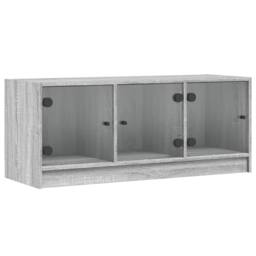 Berkfield Home TV Cabinet with Glass Doors Grey Sonoma 102x37x42 cm - Size: 102 x 37 x 42 cm - thumbnail 3