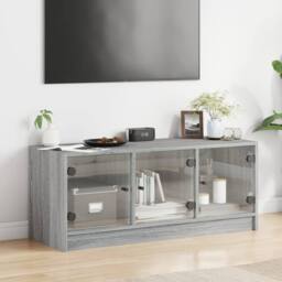 Berkfield Home TV Cabinet with Glass Doors Grey Sonoma 102x37x42 cm - Size: 102 x 37 x 42 cm - thumbnail 1