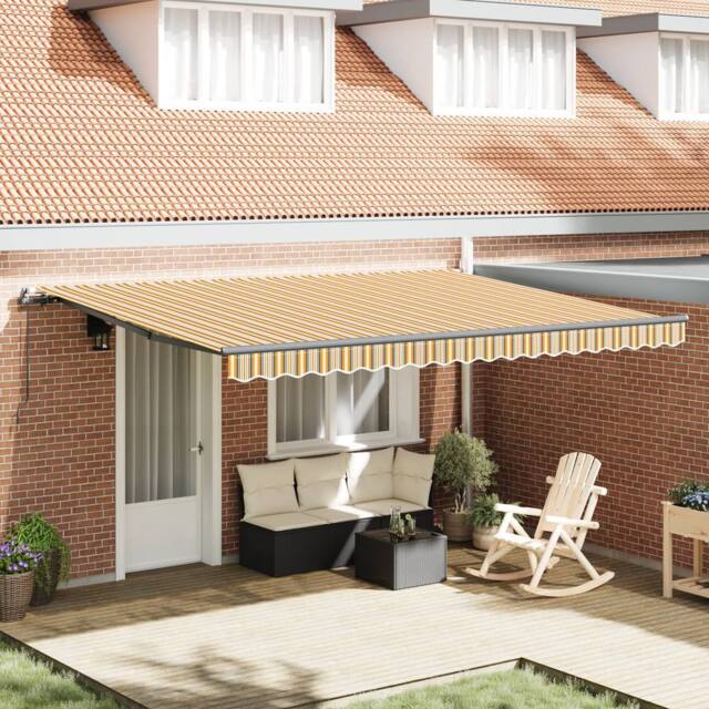Berkfield Home Manual Retractable Awning Multicolour Stripe 450x300 cm in Yellow - image 1