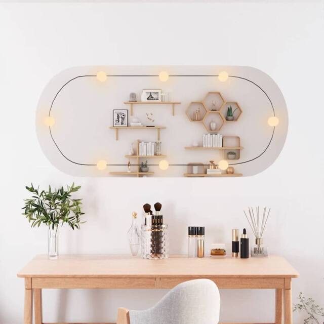 Berkfield Home Wall Mirror with LED Lights 45x100 cm Glass Oval in Silver - image 1
