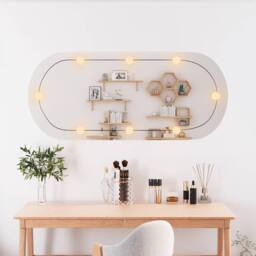 Berkfield Home Wall Mirror with LED Lights 45x100 cm Glass Oval in Silver