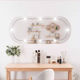 Berkfield Home Wall Mirror with LED Lights 45x100 cm Glass Oval in Silver - thumbnail 2
