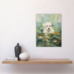 "Artery8 Havanese Dog & Water Lilies Claude Monet Style Oil Painting Unframed Wall Art Print Poster Home Decor Premium - Size: W12"" x H16""" - thumbnail 4