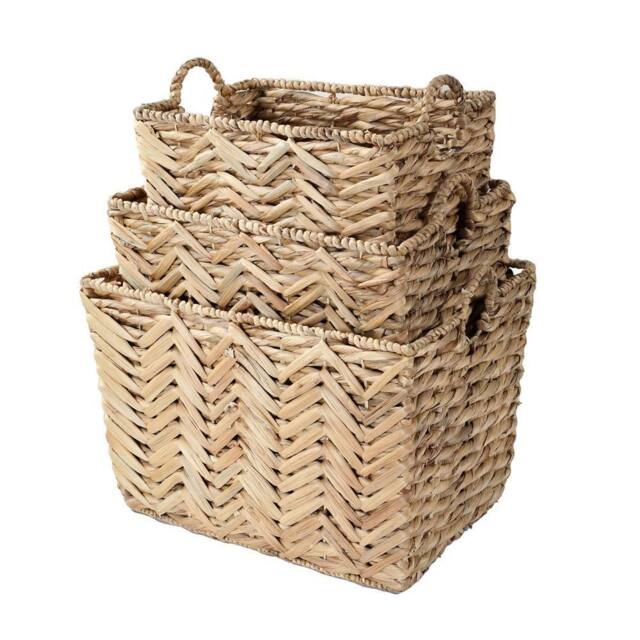 CALICOSY Set Of 3 Tall Water Hyacinth Baskets in Light Brown - image 1