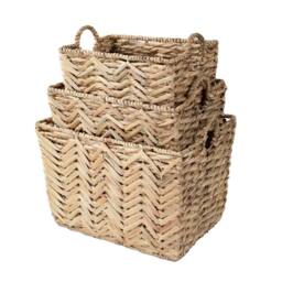 CALICOSY Set Of 3 Tall Water Hyacinth Baskets in Light Brown