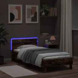 Berkfield Home Bed Frame without Mattress with LED Lights Smoked Oak 100x200 cm in Brown - thumbnail 4