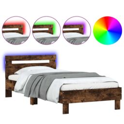 Berkfield Home Bed Frame without Mattress with LED Lights Smoked Oak 100x200 cm in Brown - thumbnail 2