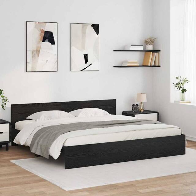 Berkfield Home Bed Frame with Headboard Black Oak 200 x 200 cm Engineered Wood - image 1