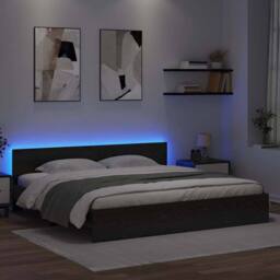 Berkfield Home Bed Frame with Headboard Black Oak 200 x 200 cm Engineered Wood - thumbnail 4