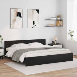 Berkfield Home Bed Frame with Headboard Black Oak 200 x 200 cm Engineered Wood - thumbnail 1