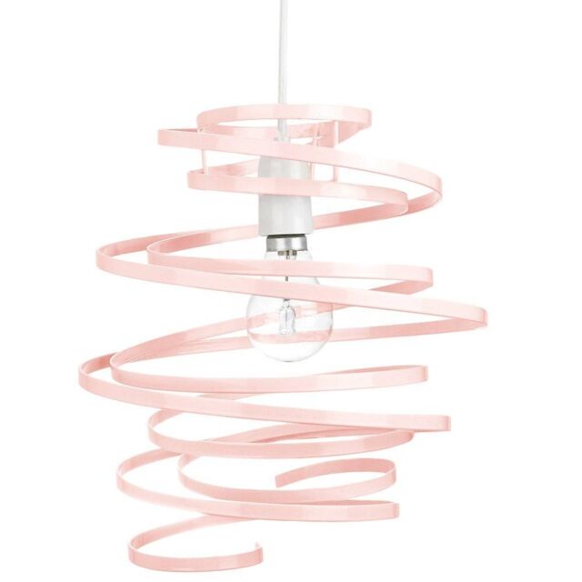 Happy Homewares Gloss Metal Double Ribbon Spiral Swirl Ceiling Light Pendant in Pink - image 1
