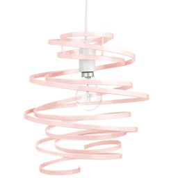 Happy Homewares Gloss Metal Double Ribbon Spiral Swirl Ceiling Light Pendant in Pink - thumbnail 1