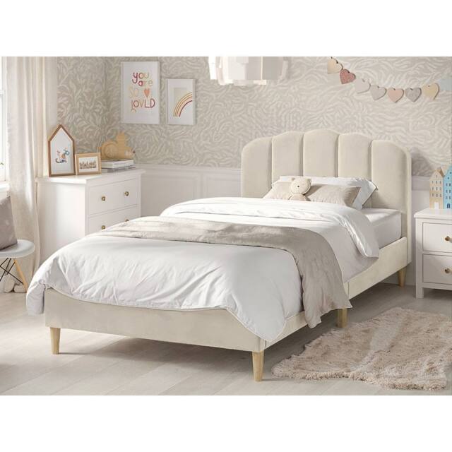 Flair Scallop Velvet Bed Frame Beige - Size: Single - image 1