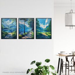 "Artery8 Set of 3 Loch Katrine Scottish Highlands Painting A4 Size Art Prints in Blue - Size: W12"" x H16""" - thumbnail 3