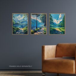 "Artery8 Set of 3 Loch Katrine Scottish Highlands Painting A4 Size Art Prints in Blue - Size: W12"" x H16""" - thumbnail 2