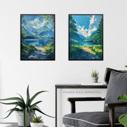 "Artery8 Set of 3 Loch Katrine Scottish Highlands Painting A4 Size Art Prints in Blue - Size: W12"" x H16""" - thumbnail 6