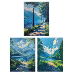"Artery8 Set of 3 Loch Katrine Scottish Highlands Painting A4 Size Art Prints in Blue - Size: W12"" x H16""" - thumbnail 1