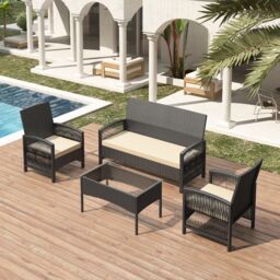 MCC Direct Rattan Furniture 4 Piece Set Garden Patio Seating coffee table Black - Size: 1 Pack - thumbnail 6