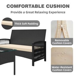 MCC Direct Rattan Furniture 4 Piece Set Garden Patio Seating coffee table Black - Size: 1 Pack - thumbnail 3