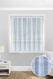 Tyrone Textiles Plain Stripe Sheer Lace Net Curtain - Pre Cut Ready To Hang in White - Size: 500 cm width x 114 cm drop - thumbnail 1