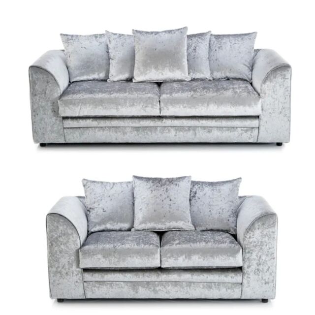 LUXURY LIFE Dylan Crushed Velvet Fabric Sofa Set in Silver - image 1