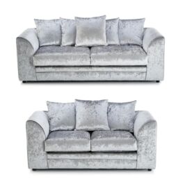 LUXURY LIFE Dylan Crushed Velvet Fabric Sofa Set in Silver