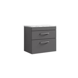 Balterley Millwich 2 Drawer Wall Hung Vanity Unit, Gloss Grey, 600mm in Grey - thumbnail 1