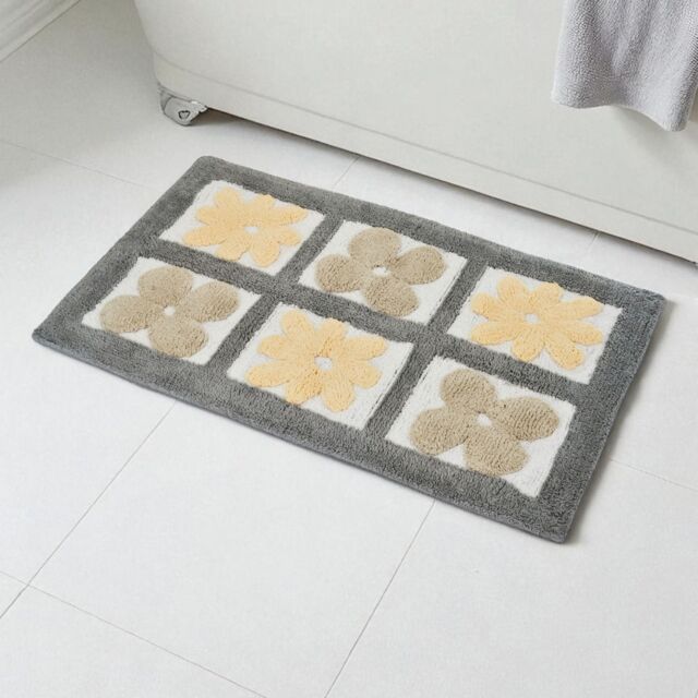 Showerdrape Fiore 100% Cotton Blue Floral Anti-Slip Bath Mat 800 x 500mm in Grey - image 1