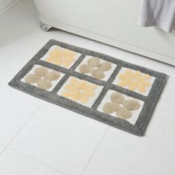 Showerdrape Fiore 100% Cotton Blue Floral Anti-Slip Bath Mat 800 x 500mm in Grey