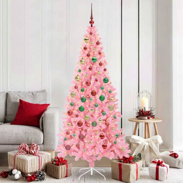 Berkfield Home Christmas Tree with 300 LEDs with Stand Pink 180 cm PVC - image 1