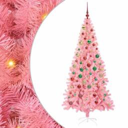 Berkfield Home Christmas Tree with 300 LEDs with Stand Pink 180 cm PVC - thumbnail 2